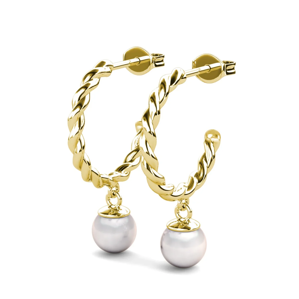 Cheyanne 18k White Gold Plated 16mm Twisted Half Hoop Drop Pearl Earrings - Image 12