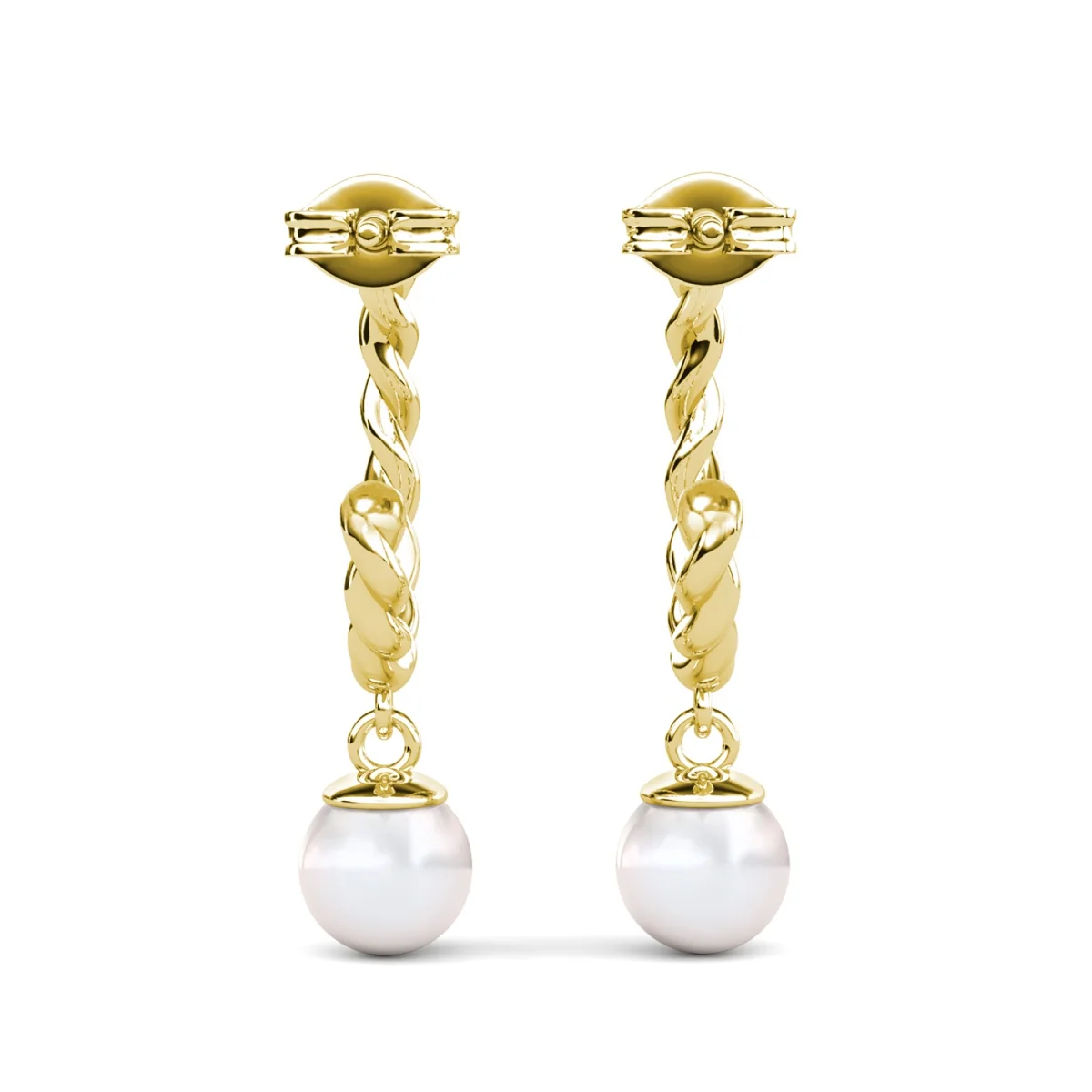 Cheyanne 18k White Gold Plated 16mm Twisted Half Hoop Drop Pearl Earrings - Image 13