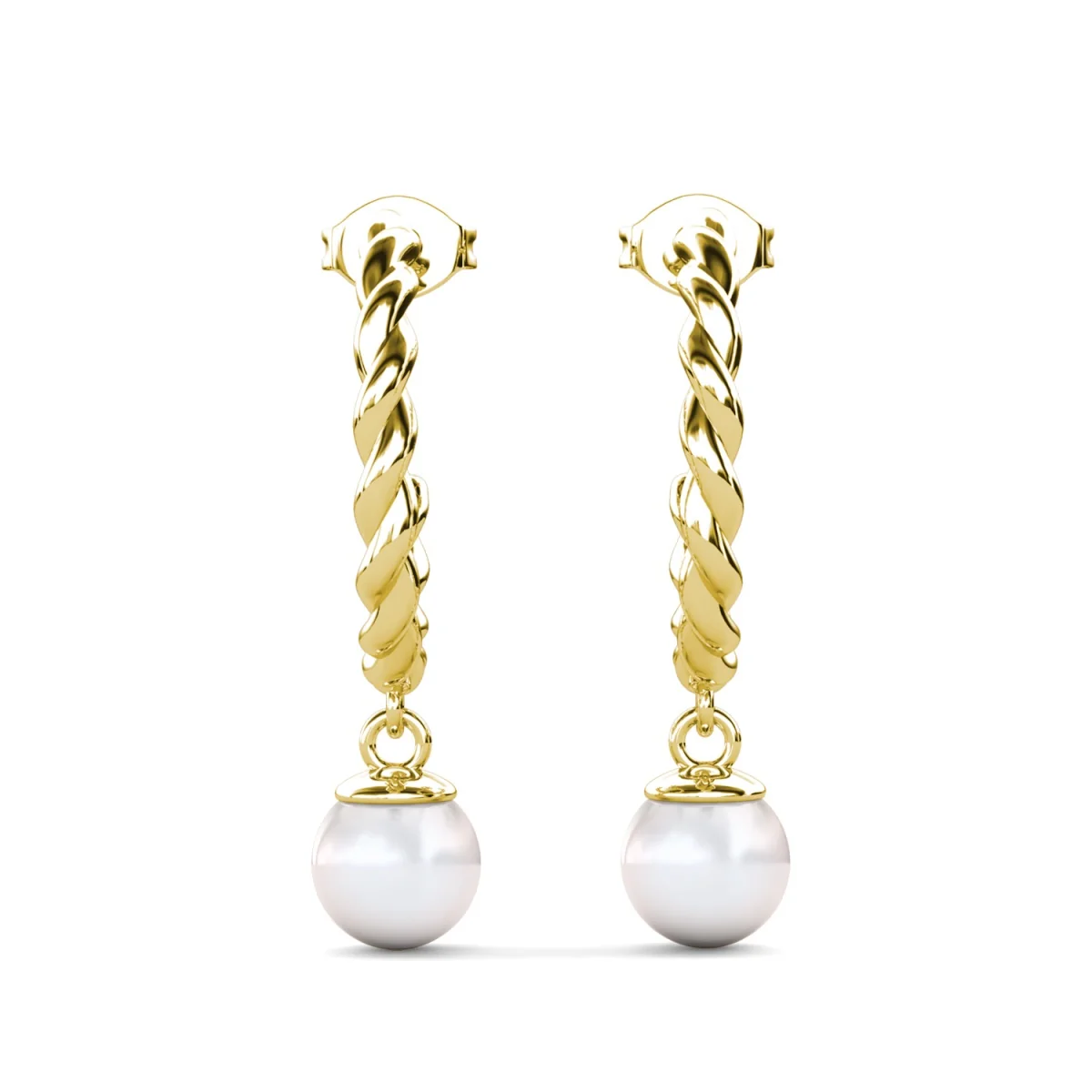 Cheyanne 18k White Gold Plated 16mm Twisted Half Hoop Drop Pearl Earrings - Image 14
