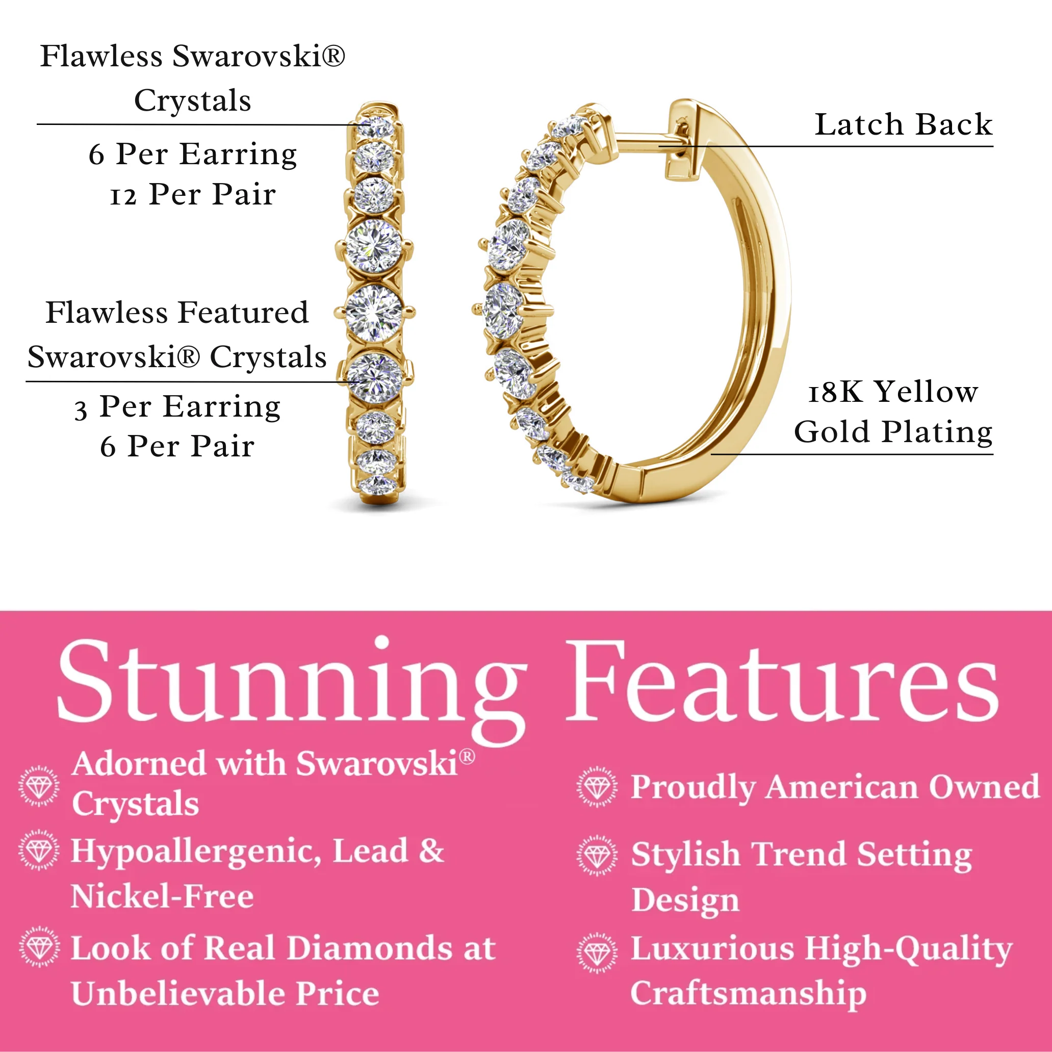 Claire 18k White Gold Plated 20mm Hoop Earrings with Swarovski Crystals - Image 12