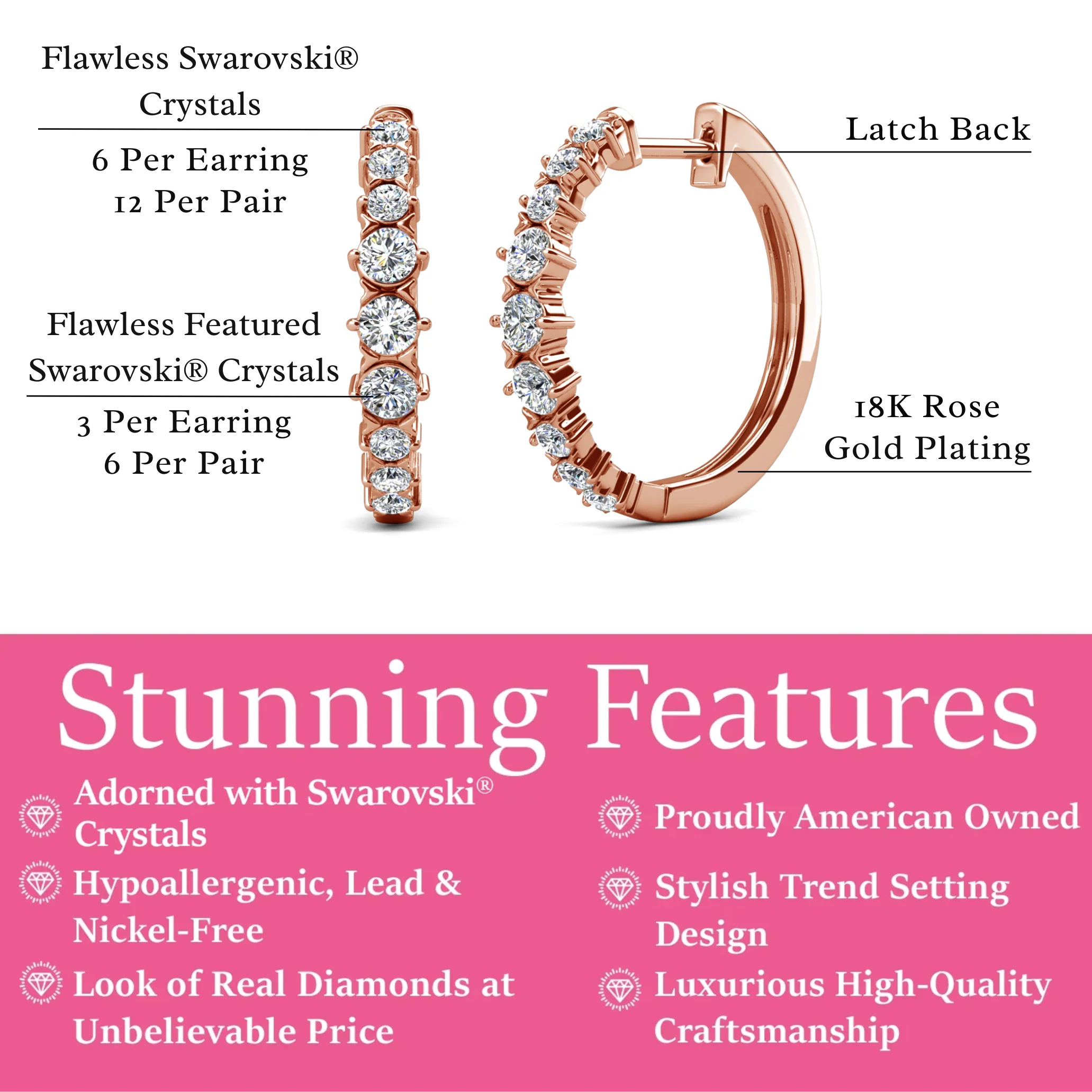 Claire 18k White Gold Plated 20mm Hoop Earrings with Swarovski Crystals - Image 18