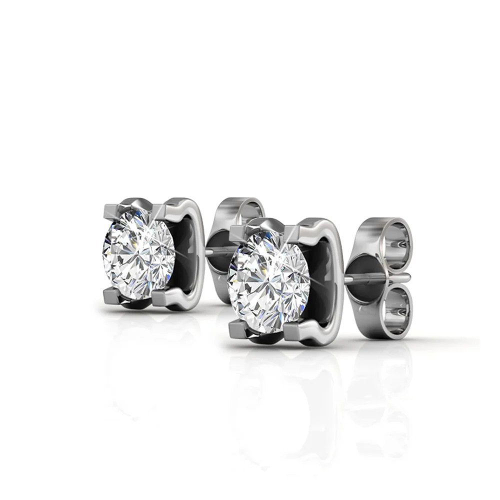 Clara 18k Gold Plated Stud Earrings with Solitaire Round Cut Swarovski Crystal — Final Sale - Image 6