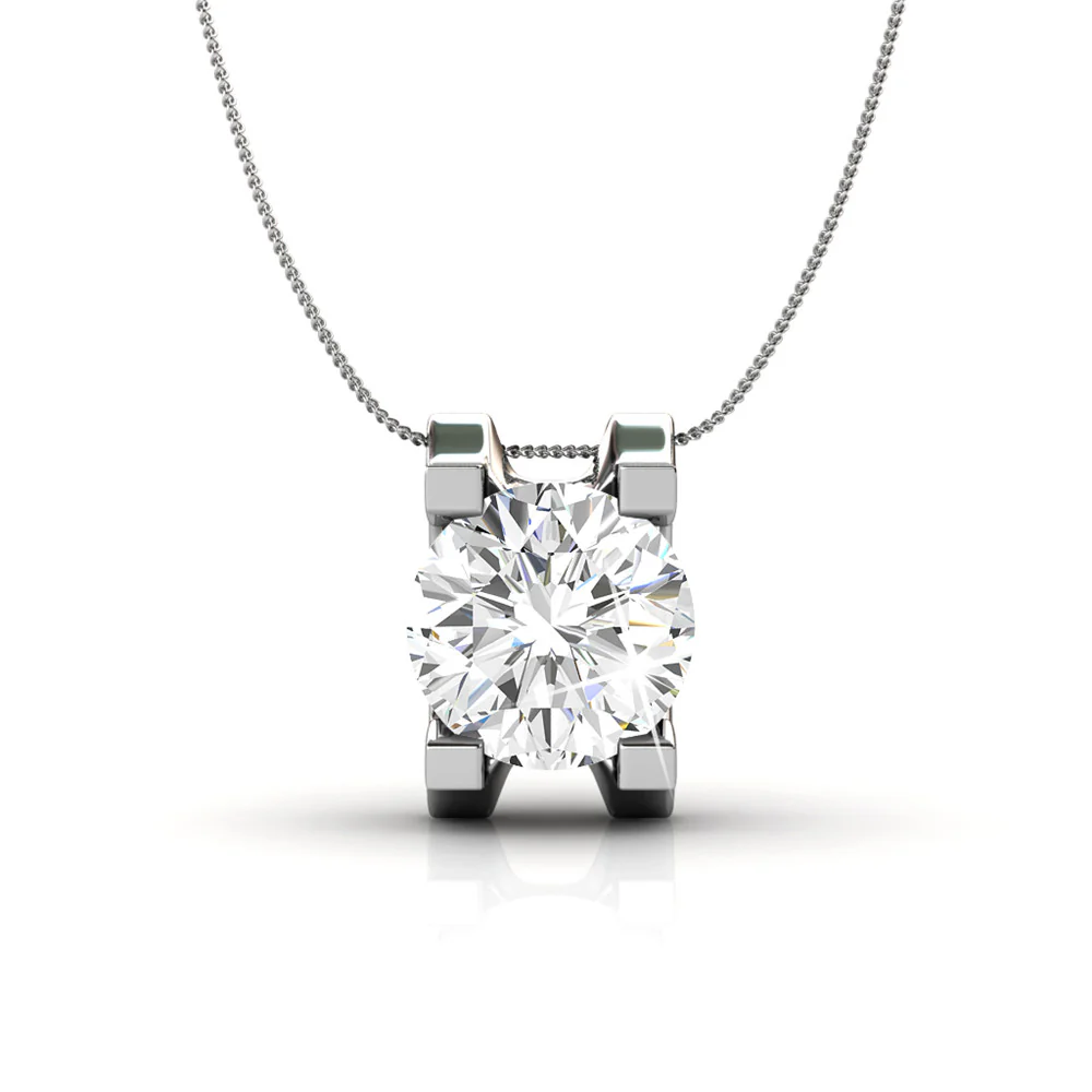 Clara 18k White Gold Plated Pendant Necklace with Solitaire Round Cut Swarovski Crystal