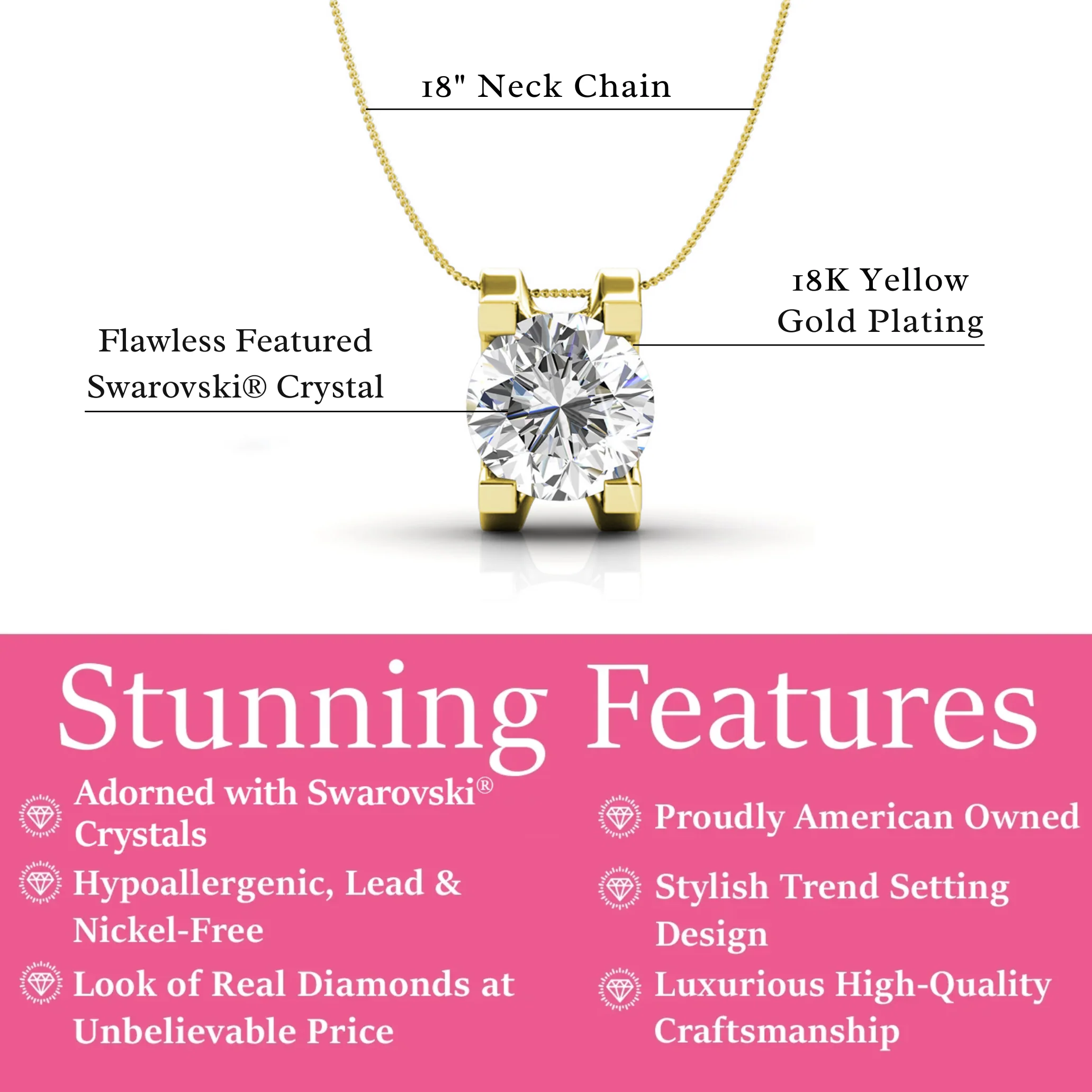 Clara 18k White Gold Plated Pendant Necklace with Solitaire Round Cut Swarovski Crystal - Image 10