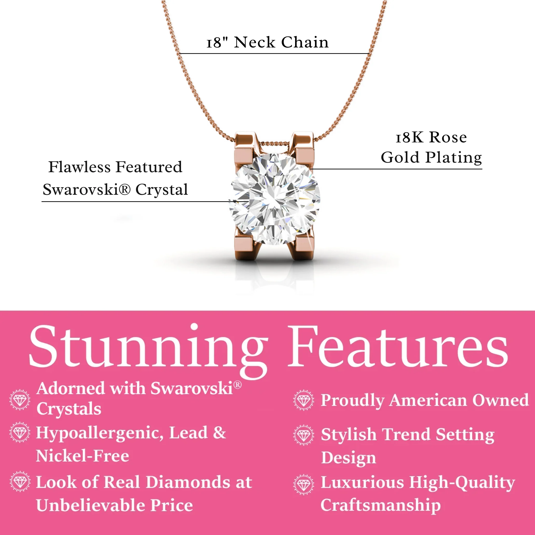 Clara 18k White Gold Plated Pendant Necklace with Solitaire Round Cut Swarovski Crystal - Image 12