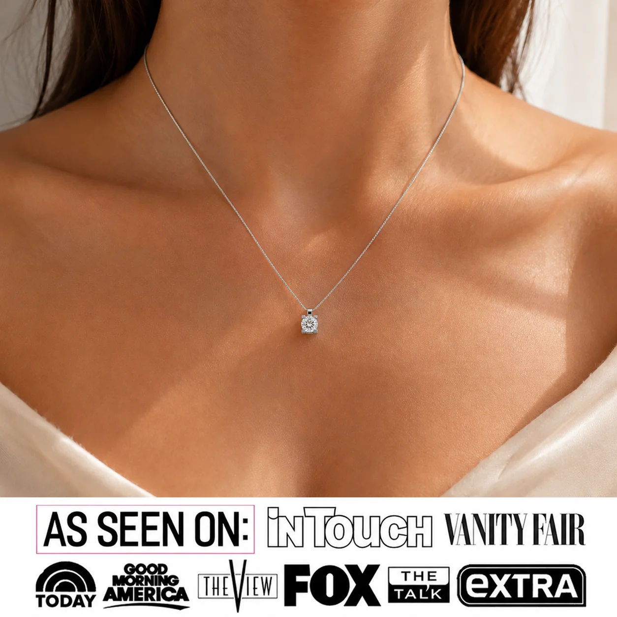 Clara 18k White Gold Plated Pendant Necklace with Solitaire Round Cut Swarovski Crystal - Image 2