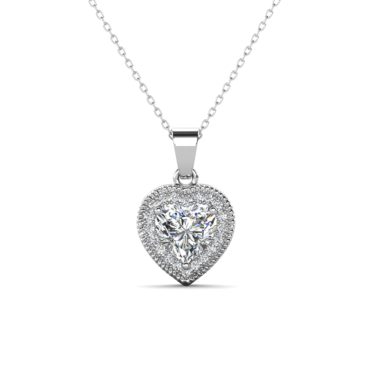 Coraline 18k White Gold Plated Heart Pendant Necklace with Simulated Diamond Crystals