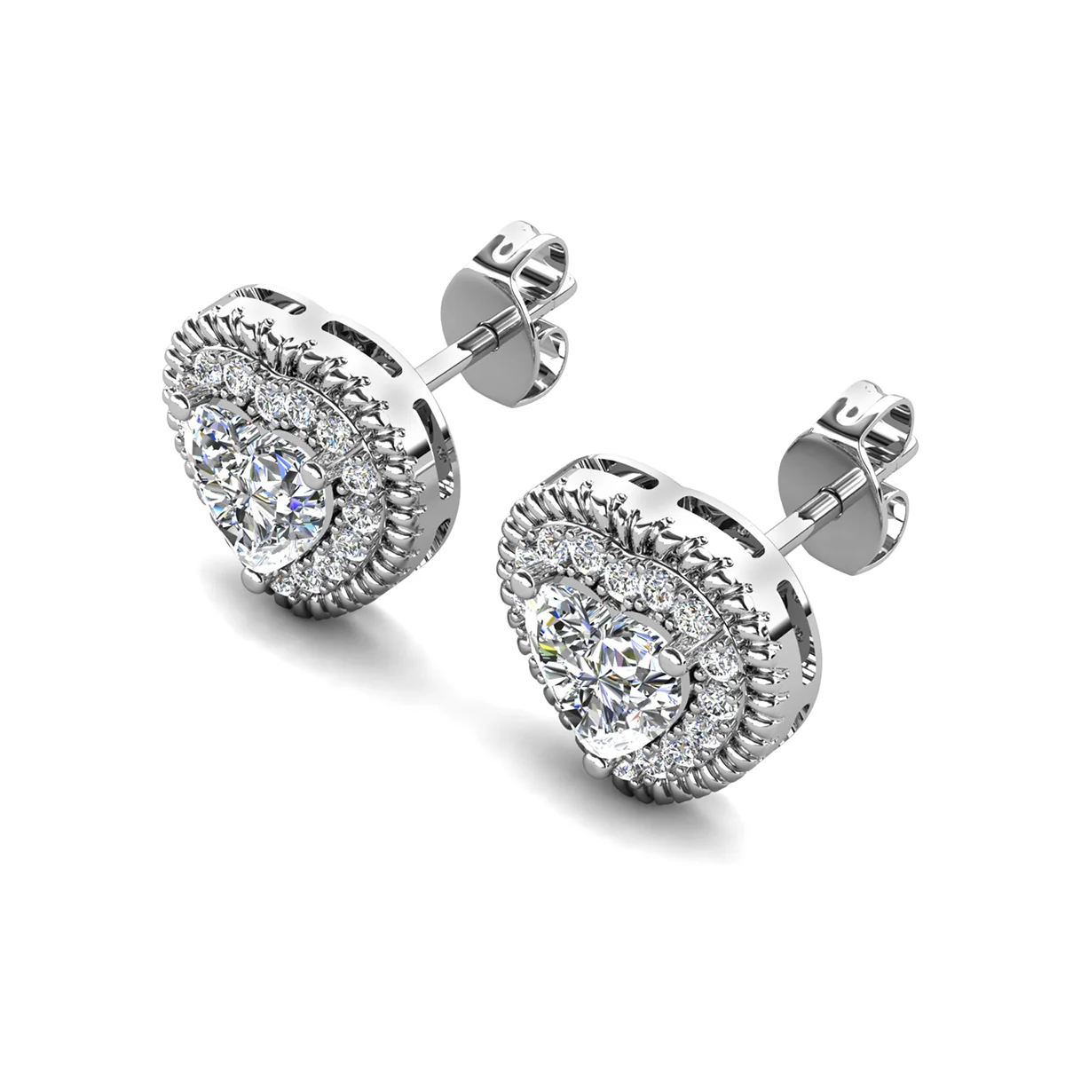 Coraline 18k White Gold Plated Silver Heart Stud Earrings with Simulated Diamond Crystals - Image 8
