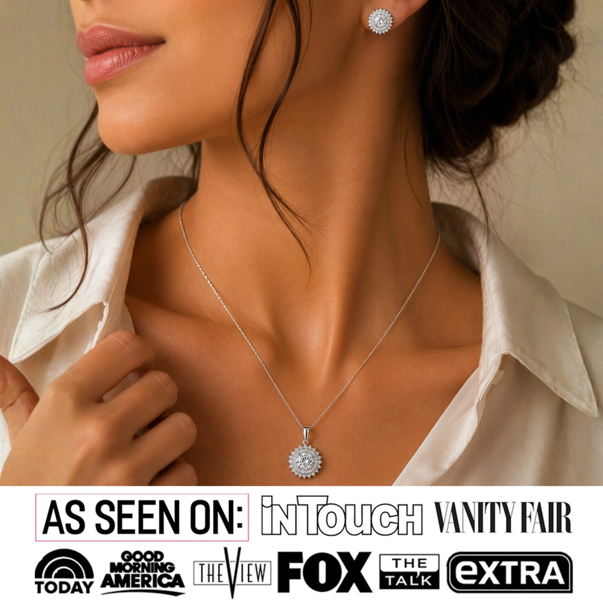 Cordelia 18k White Gold Necklace and Stud Earrings Jewelry Set with Simulated Diamond Crystals - Image 2