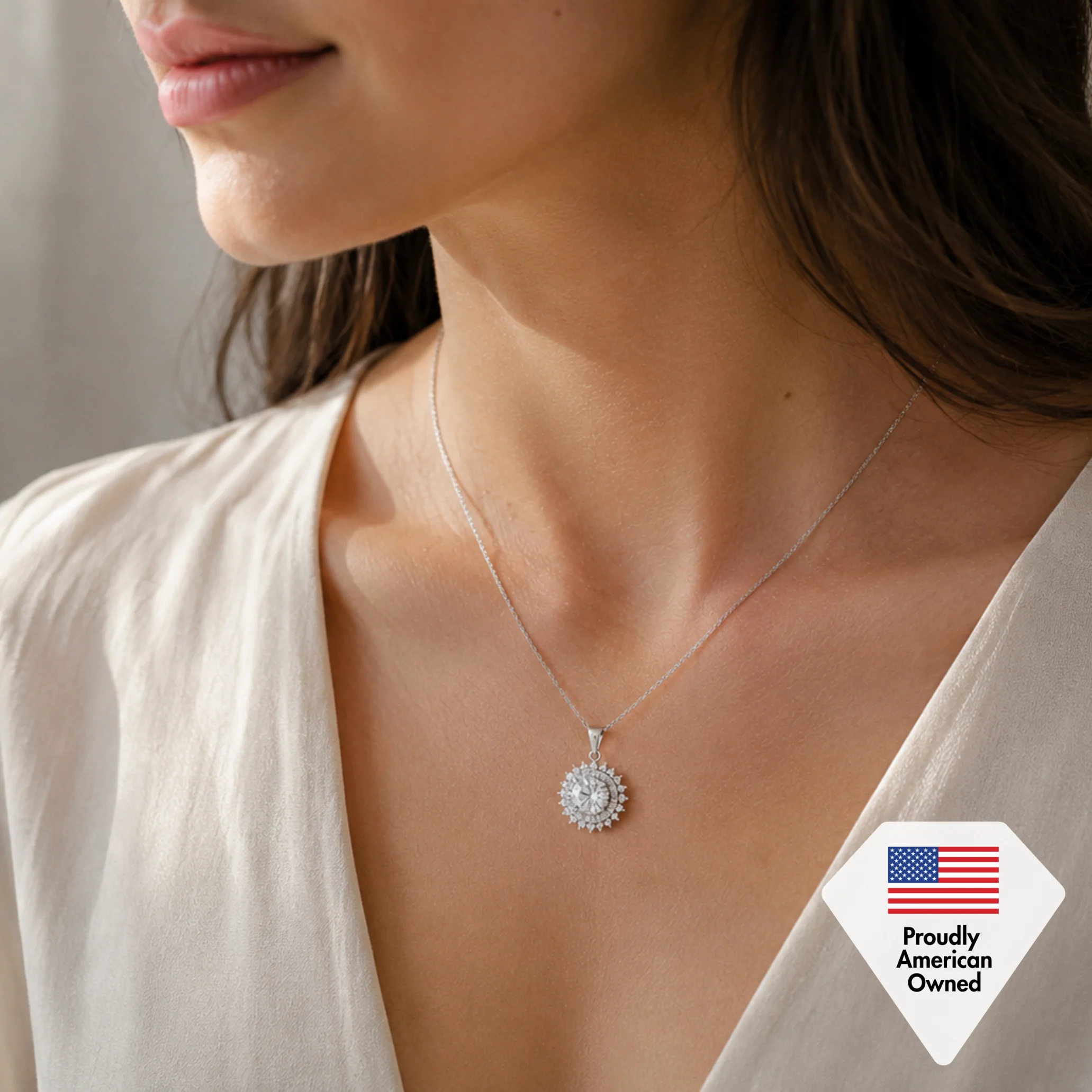 Cordelia 18k White Gold Plated Silver Pendant Necklace with Simulated Diamond Crystals - Image 6