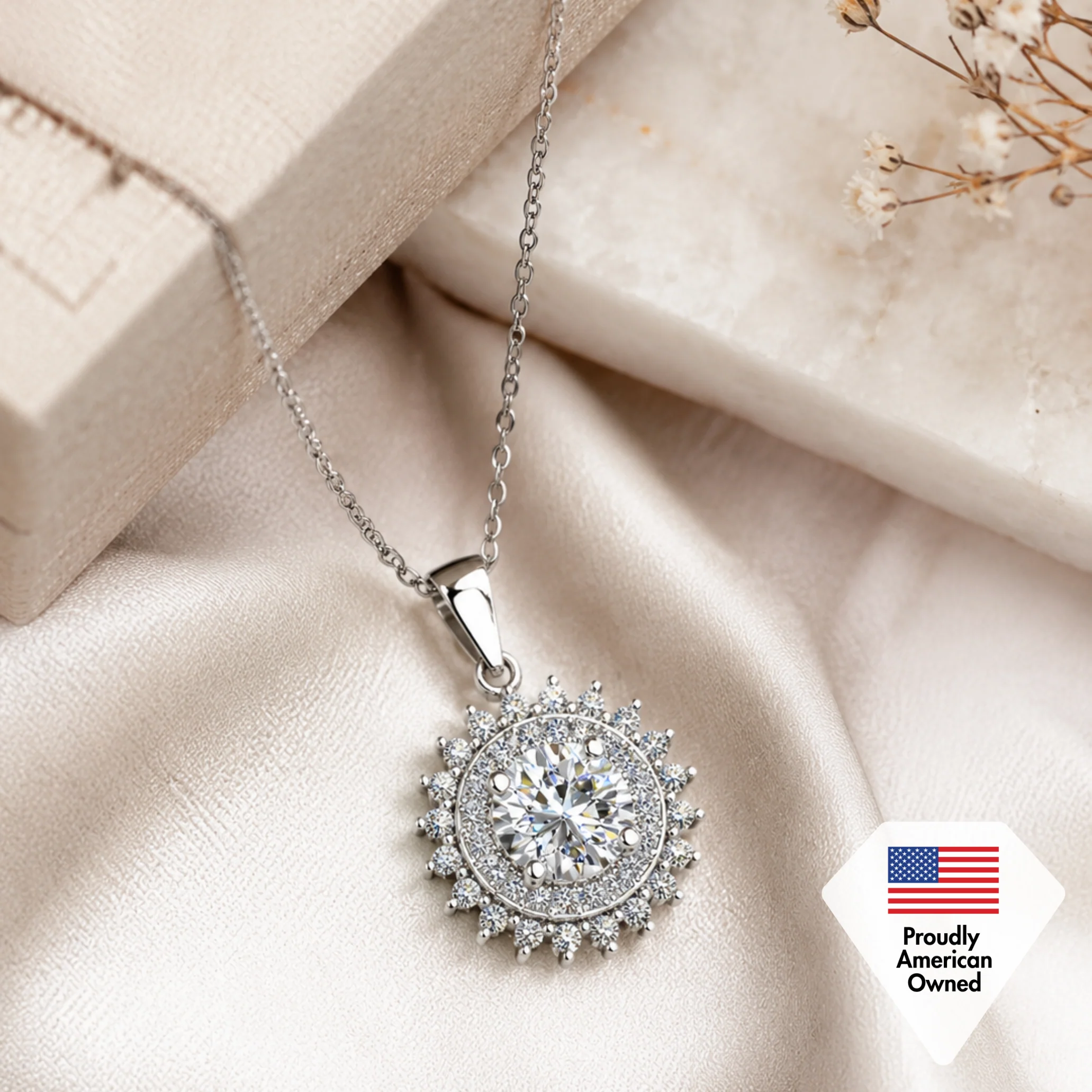 Cordelia 18k White Gold Plated Silver Pendant Necklace with Simulated Diamond Crystals - Image 7