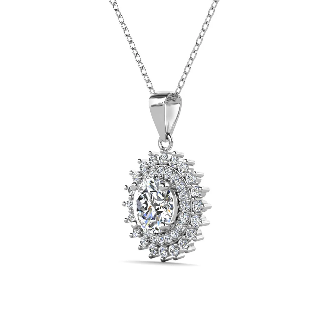 Cordelia 18k White Gold Plated Silver Pendant Necklace with Simulated Diamond Crystals - Image 8