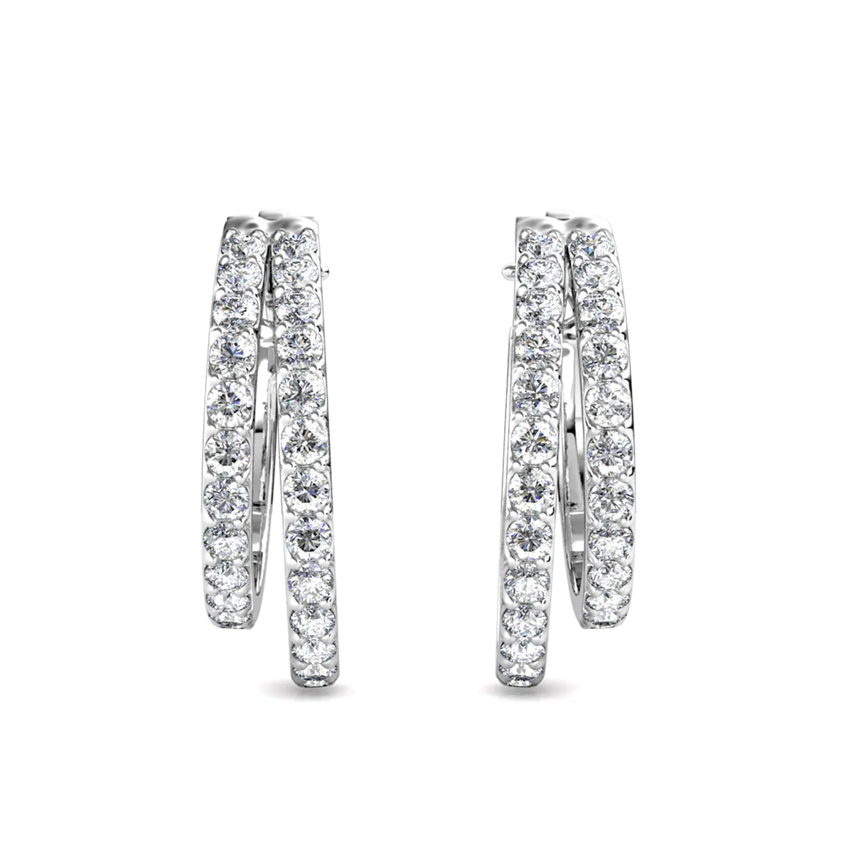 Corina 18k White Gold Plated 20mm Hoop Earrings with Swarovski Crystals (3 Pair Set) - Image 10