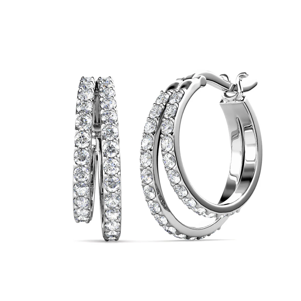 Corina 18k White Gold Plated 20mm Hoop Earrings with Swarovski Crystals (3 Pair Set) - Image 8