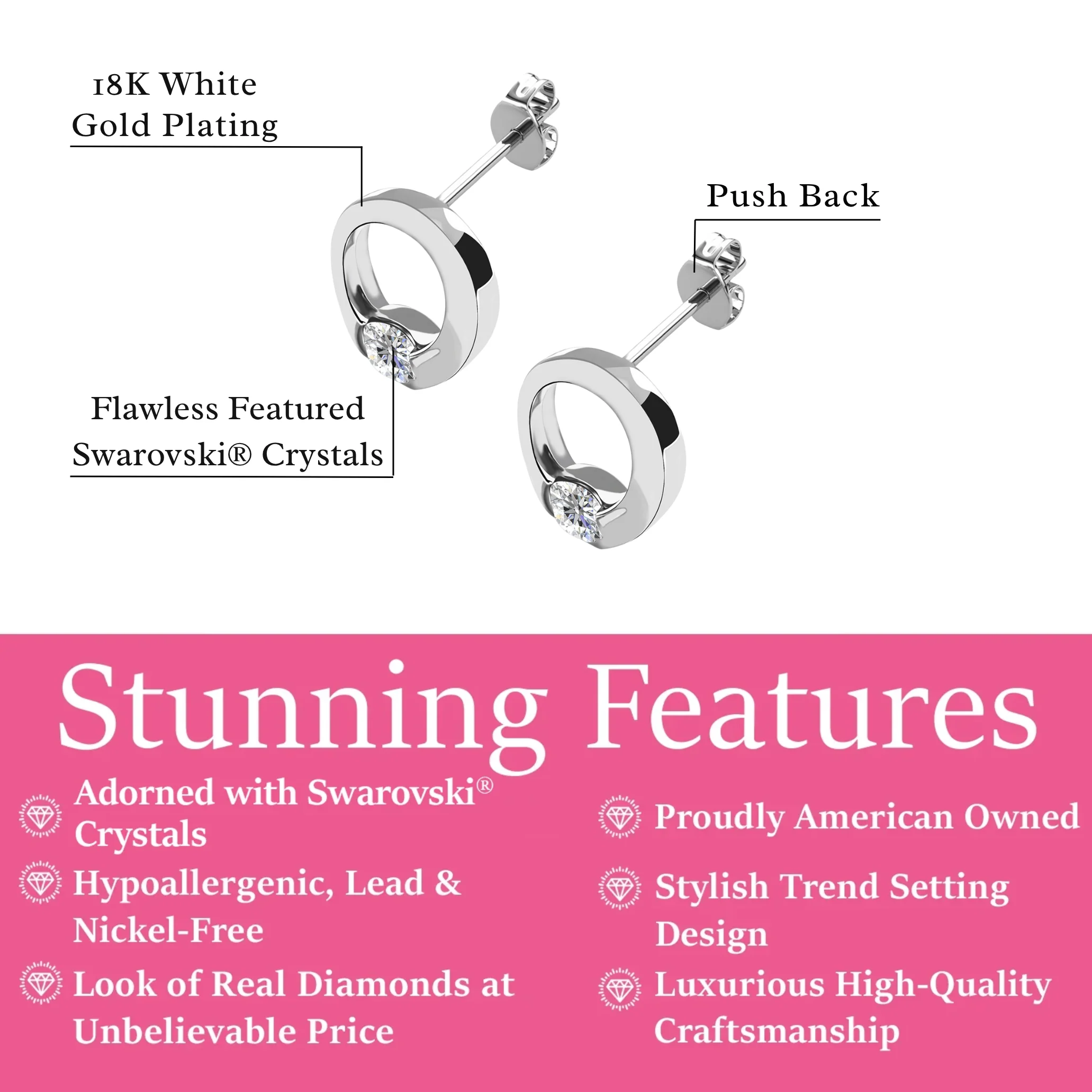 Dahlia 18k White Gold Plated 12mm Hoop Earrings with Swarovski Crystal - Image 3