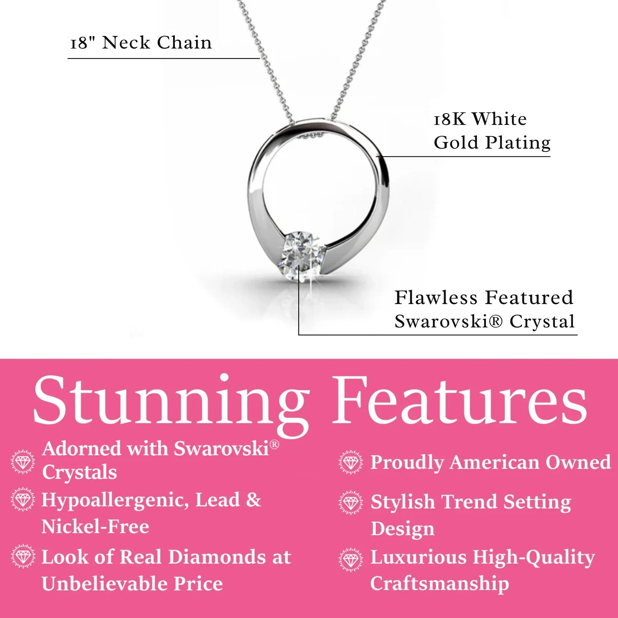 Dahlia 18k White Gold Plated 13mm Hoop Necklace with Swarovski Crystal - Image 3