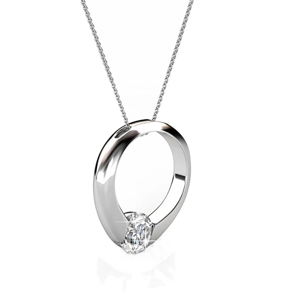 Dahlia 18k White Gold Plated 13mm Hoop Necklace with Swarovski Crystal - Image 7