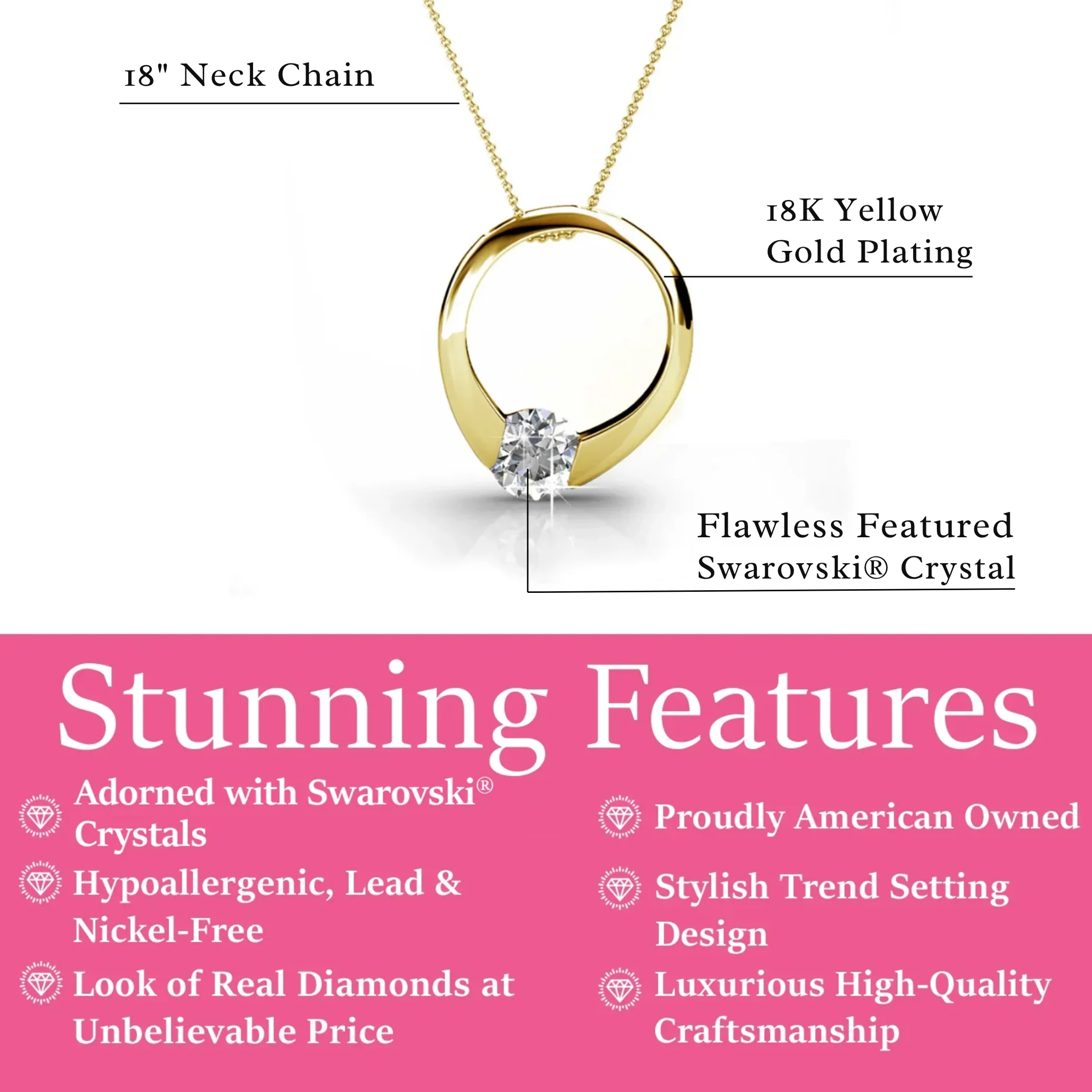Dahlia 18k White Gold Plated 13mm Hoop Necklace with Swarovski Crystal - Image 9