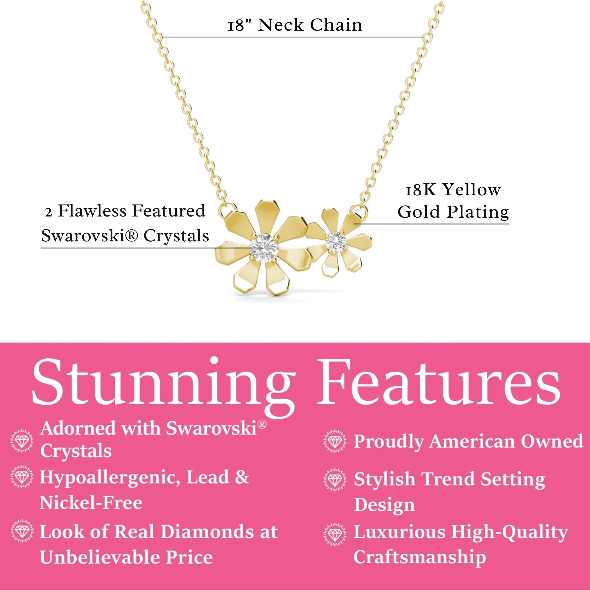 Daisy 18k White Gold Plated Flower Necklace with Swarovski Crystals - Image 11