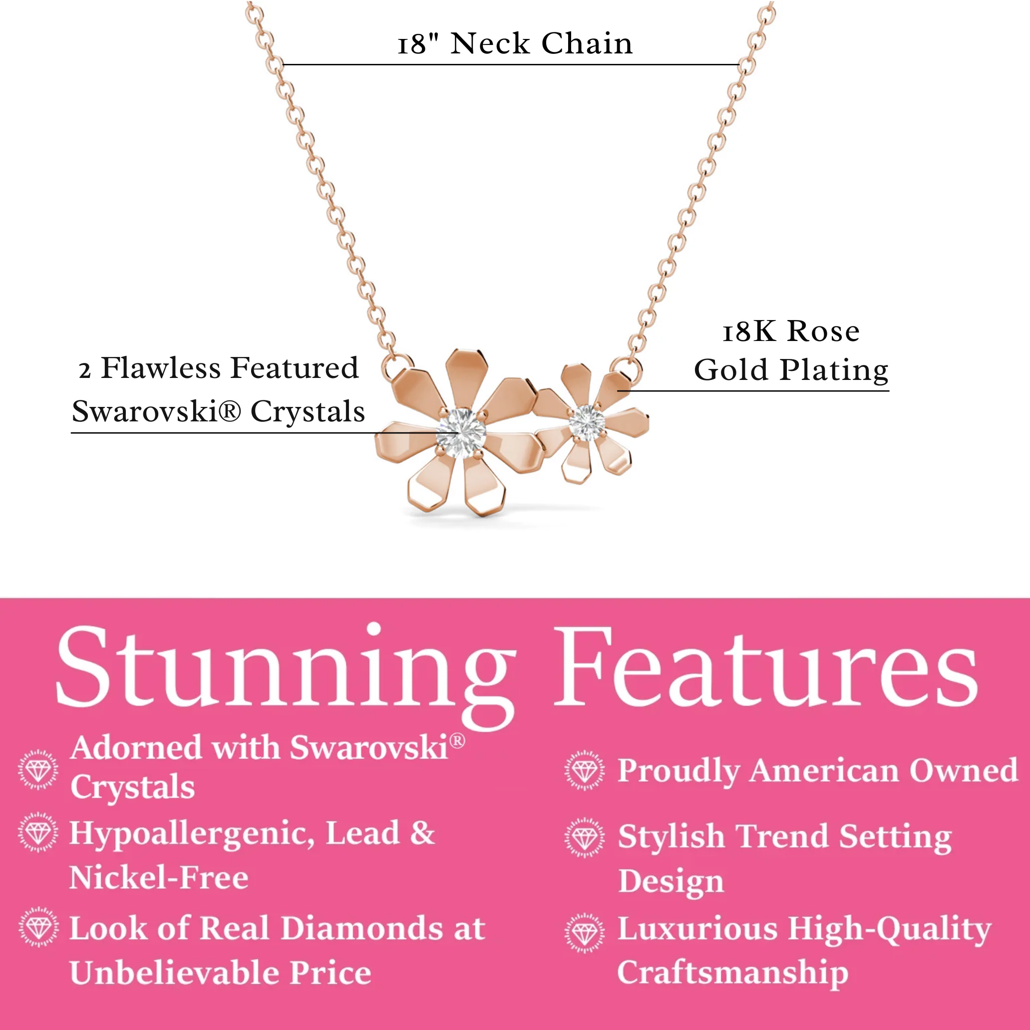 Daisy 18k White Gold Plated Flower Necklace with Swarovski Crystals - Image 15