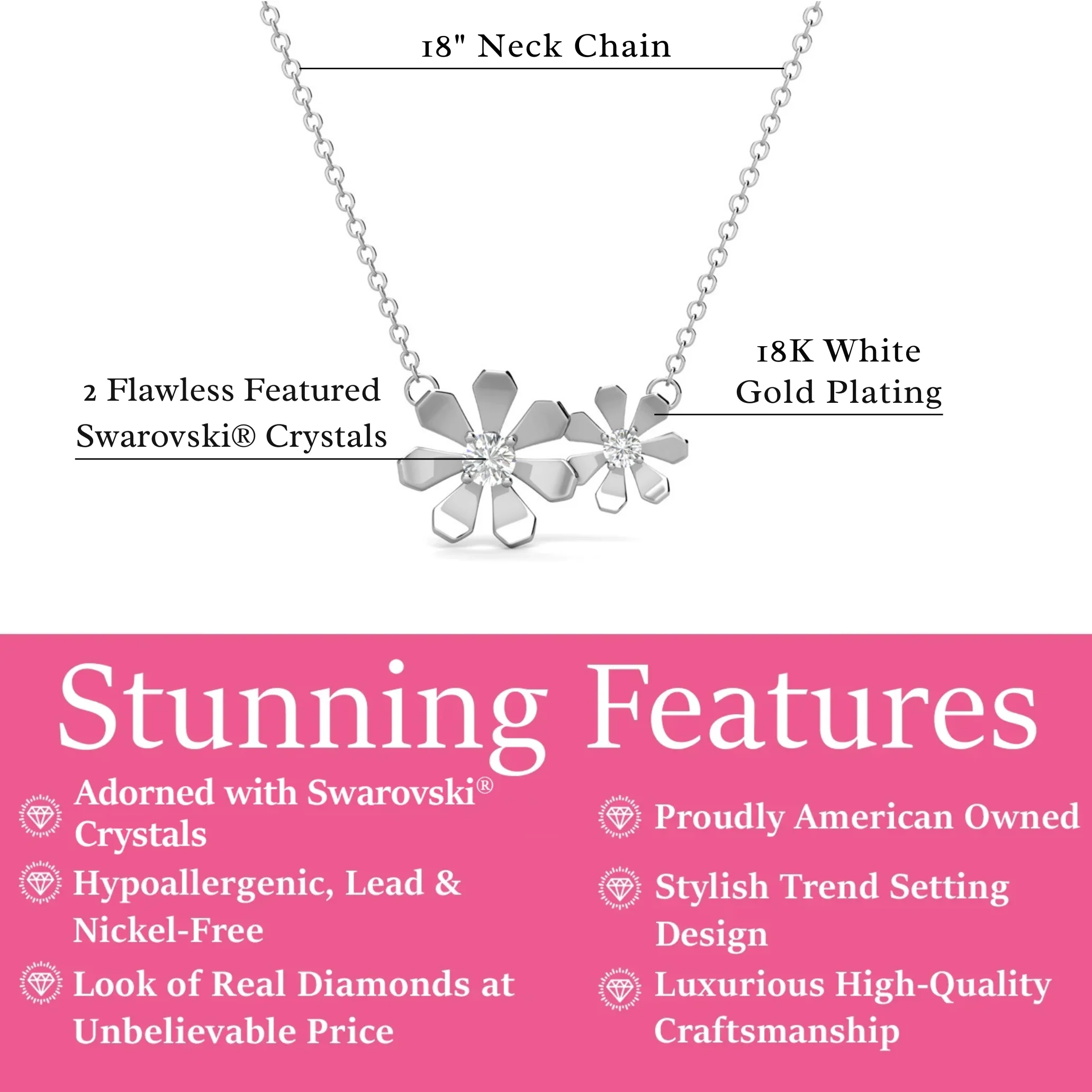 Daisy 18k White Gold Plated Flower Necklace with Swarovski Crystals - Image 3