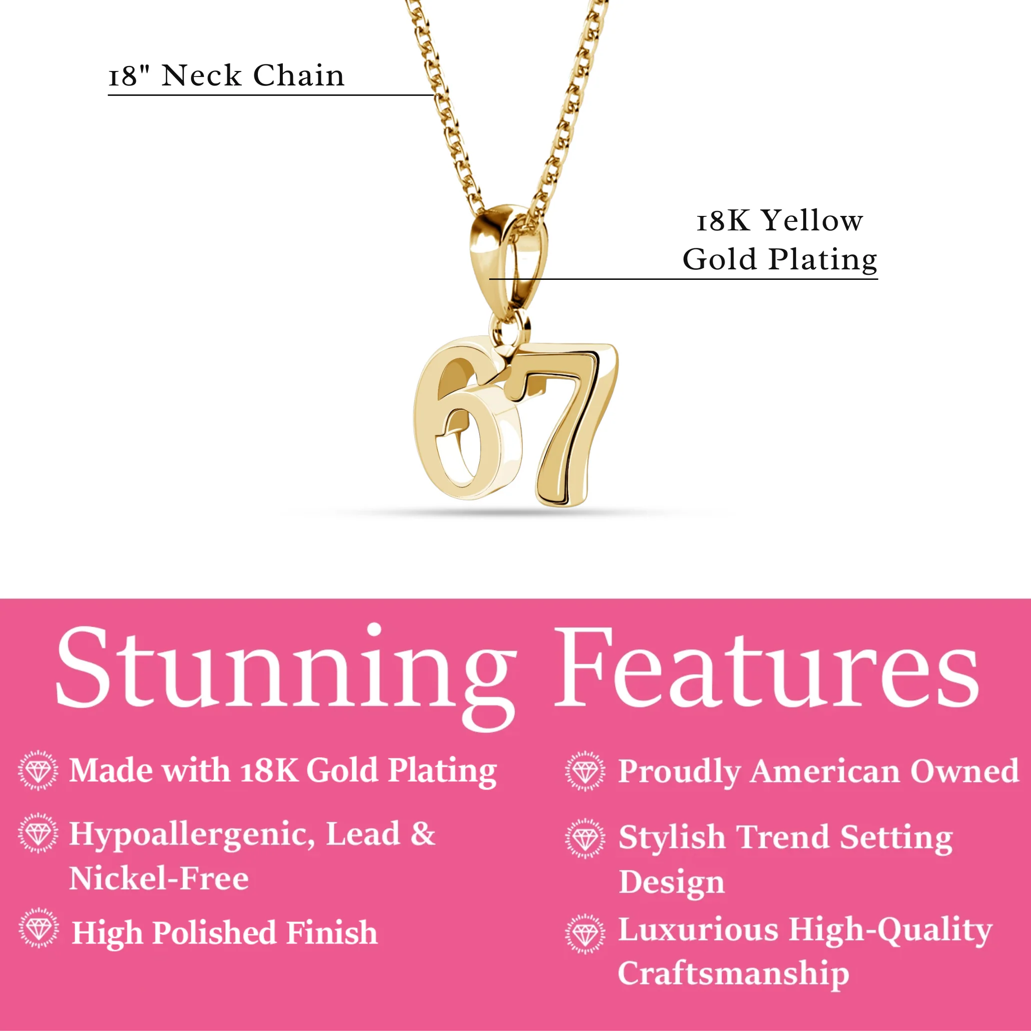 Danna 18k White Gold Plated 67 Pendant Necklace for Women - Image 9
