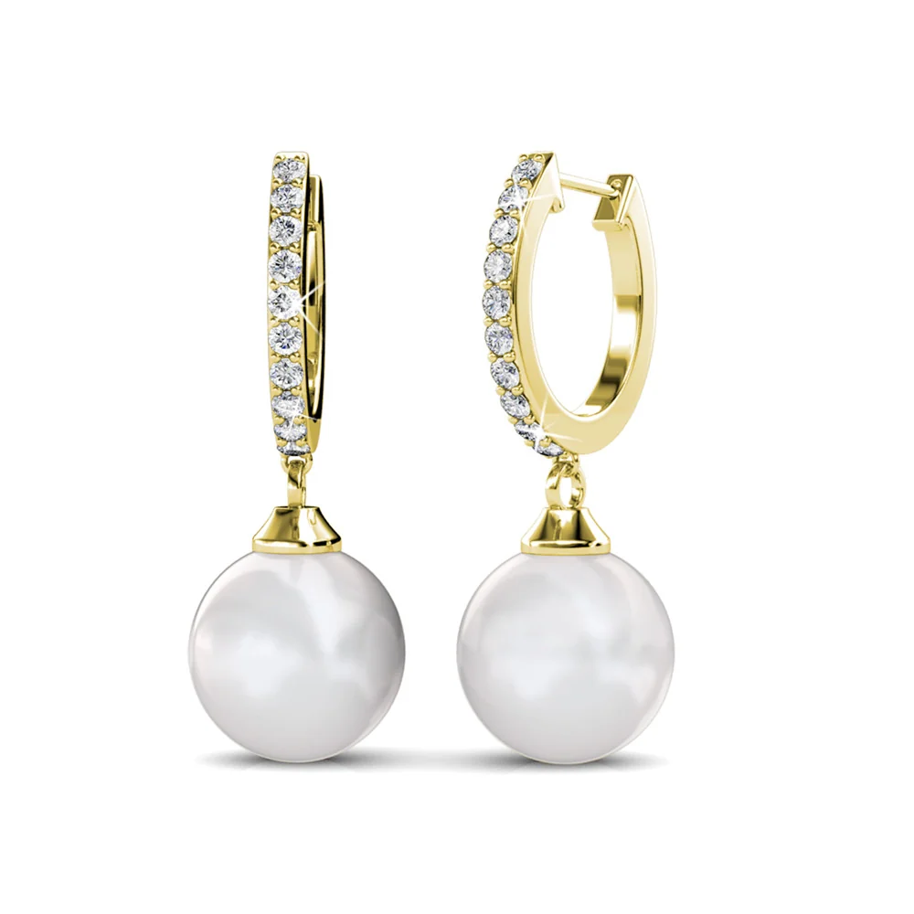 Daphne 18K White Gold Plated Pearl Dangle Earrings with Swarovski Crystals - Image 11