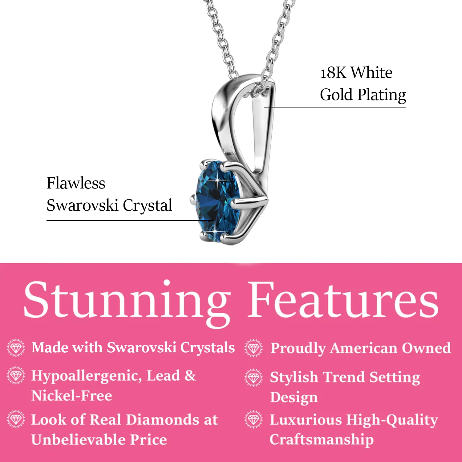December Birthstone Blue Topaz Necklace 18k White Gold Plated Solitaire Necklace with 1CT Swarovski Crystal - Image 2
