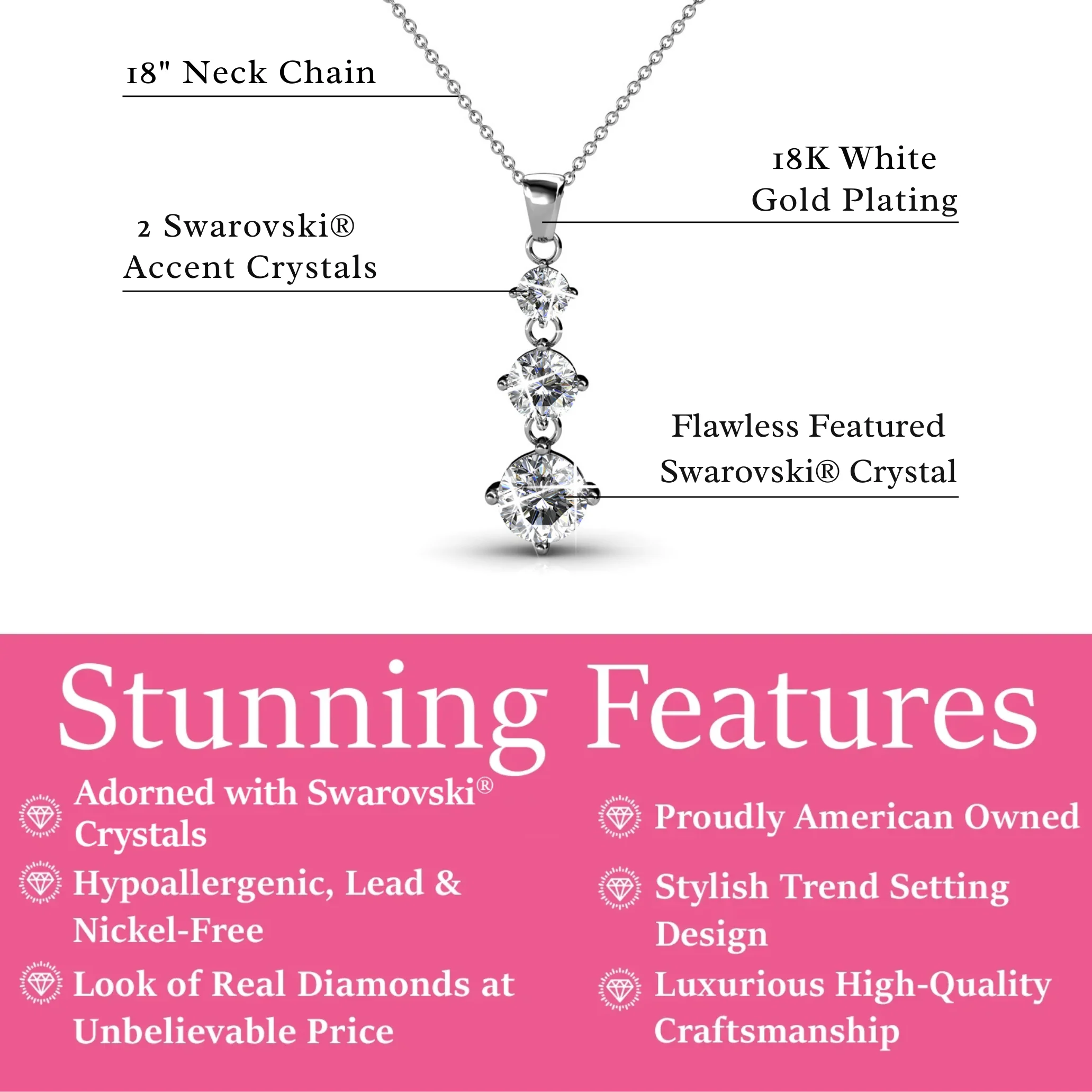 Delilah 18k White Gold Plated Drop Pendant Necklace with Swarovski Crystals - Image 3