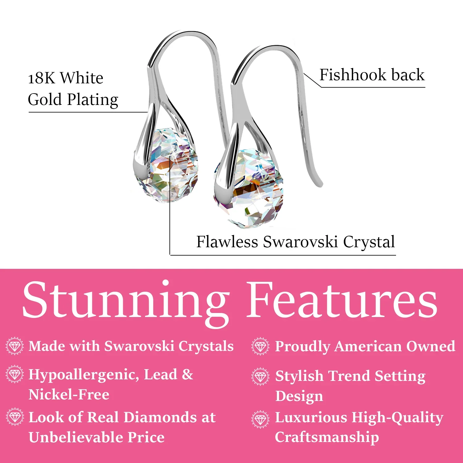 Destiny 18k White Gold Plated Drop Earrings with Swarovski Crystals - Image 3