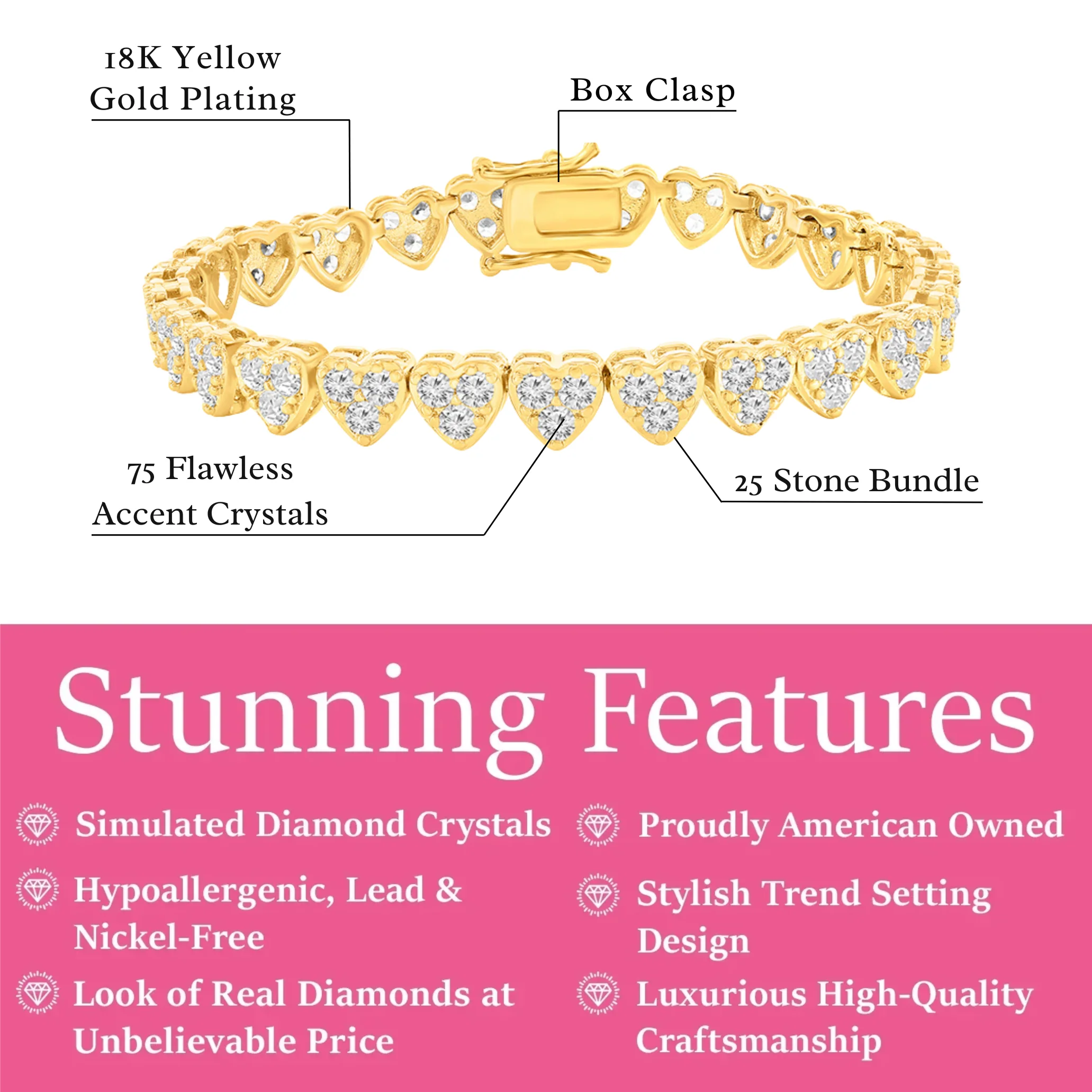 Donna 18k White Gold Plated Silver Heart Bracelet with Simulated Diamond Crystals - Image 8