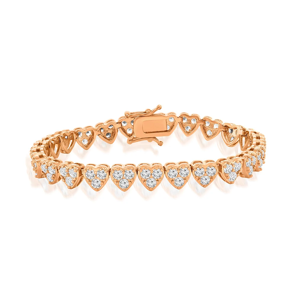 Donna 18k White Gold Plated Silver Heart Bracelet with Simulated Diamond Crystals - Image 9