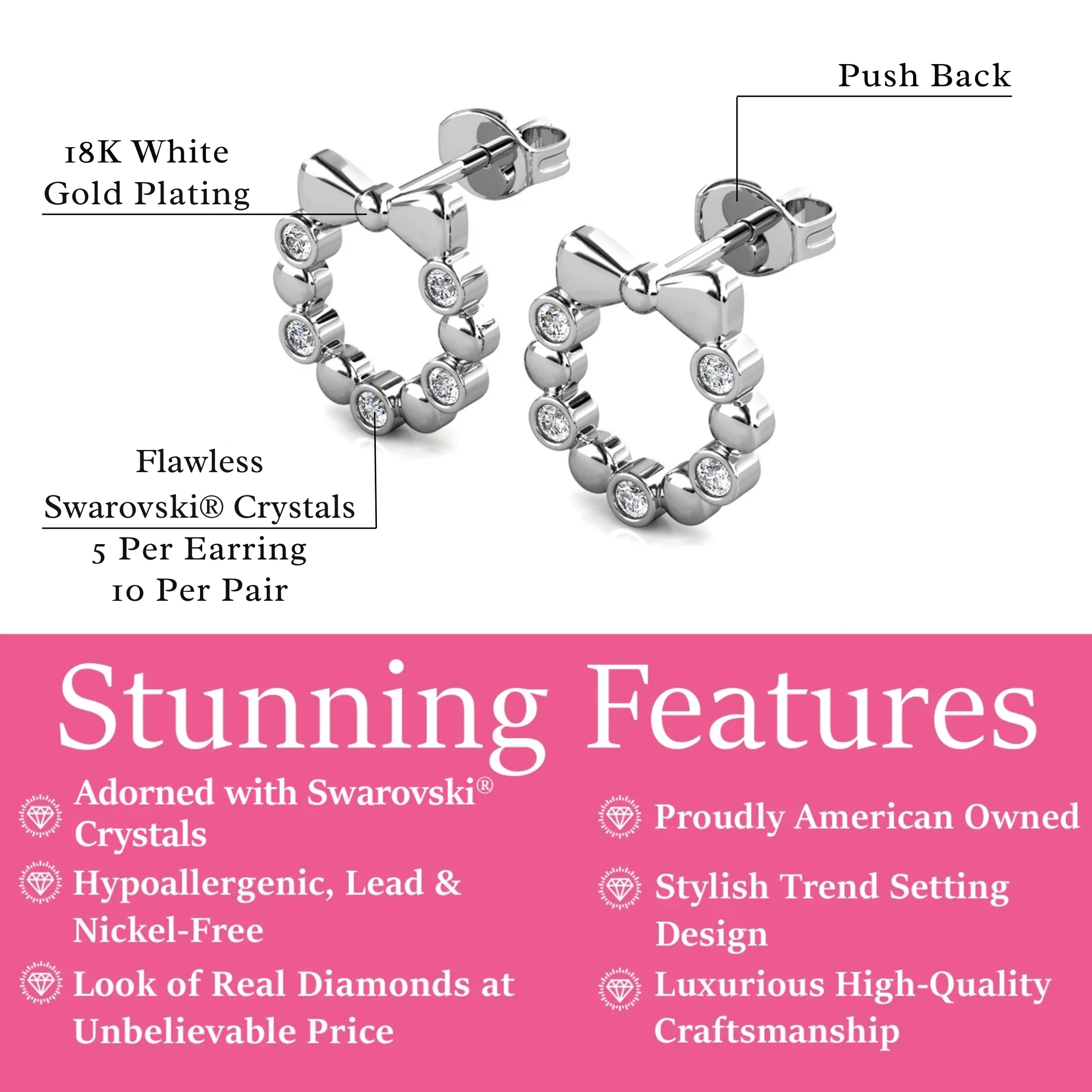 Edith 18k White Gold Plated Silver Ribbon Stud Earrings with Swarovski Crystals - Image 3