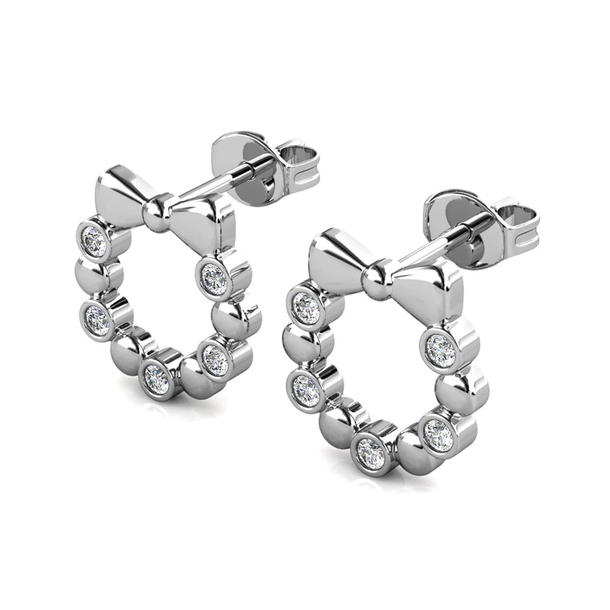 Edith 18k White Gold Plated Silver Ribbon Stud Earrings with Swarovski Crystals - Image 9