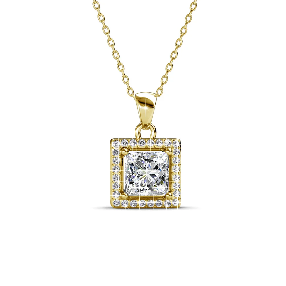 Ekatrina 18k White Gold Plated Halo Pendant Necklace with Sparkling Square Cut Swarovski Crystal - Image 10