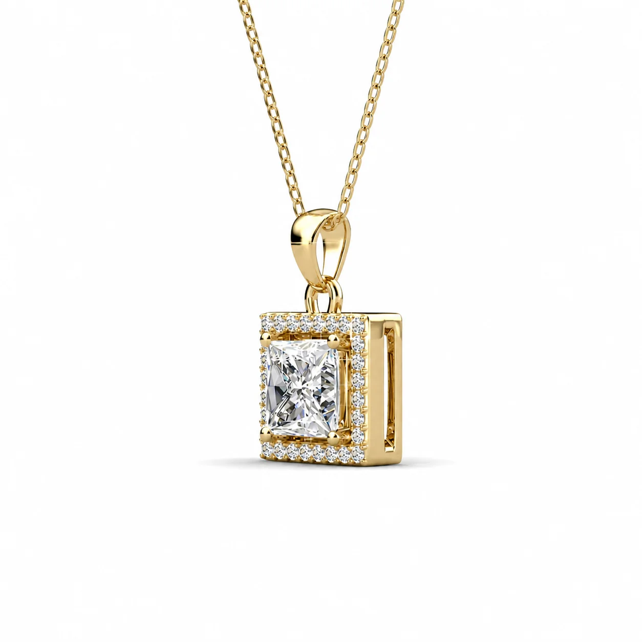 Ekatrina 18k White Gold Plated Halo Pendant Necklace with Sparkling Square Cut Swarovski Crystal - Image 12