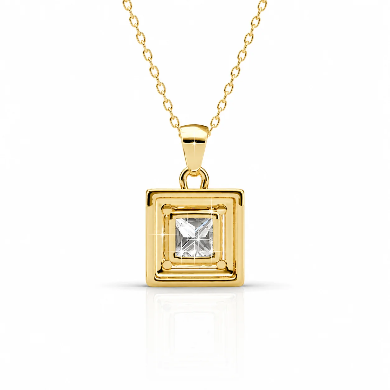 Ekatrina 18k White Gold Plated Halo Pendant Necklace with Sparkling Square Cut Swarovski Crystal - Image 13