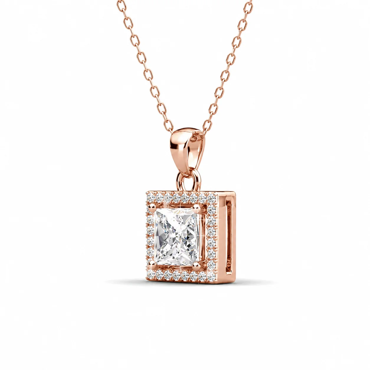Ekatrina 18k White Gold Plated Halo Pendant Necklace with Sparkling Square Cut Swarovski Crystal - Image 16
