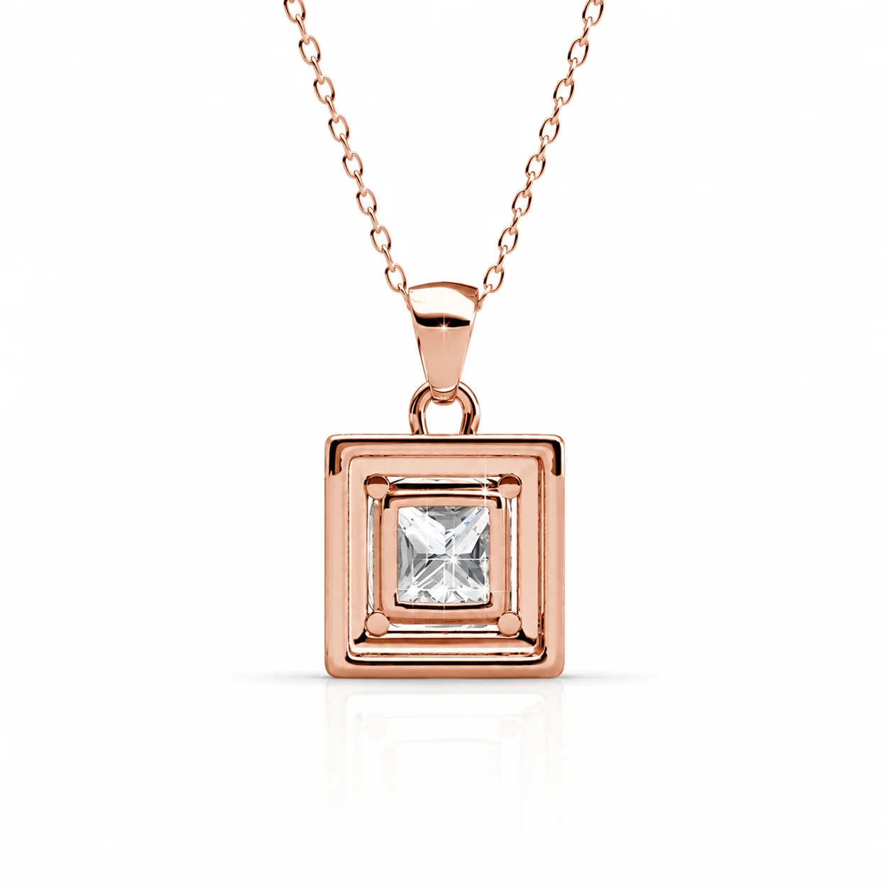 Ekatrina 18k White Gold Plated Halo Pendant Necklace with Sparkling Square Cut Swarovski Crystal - Image 17