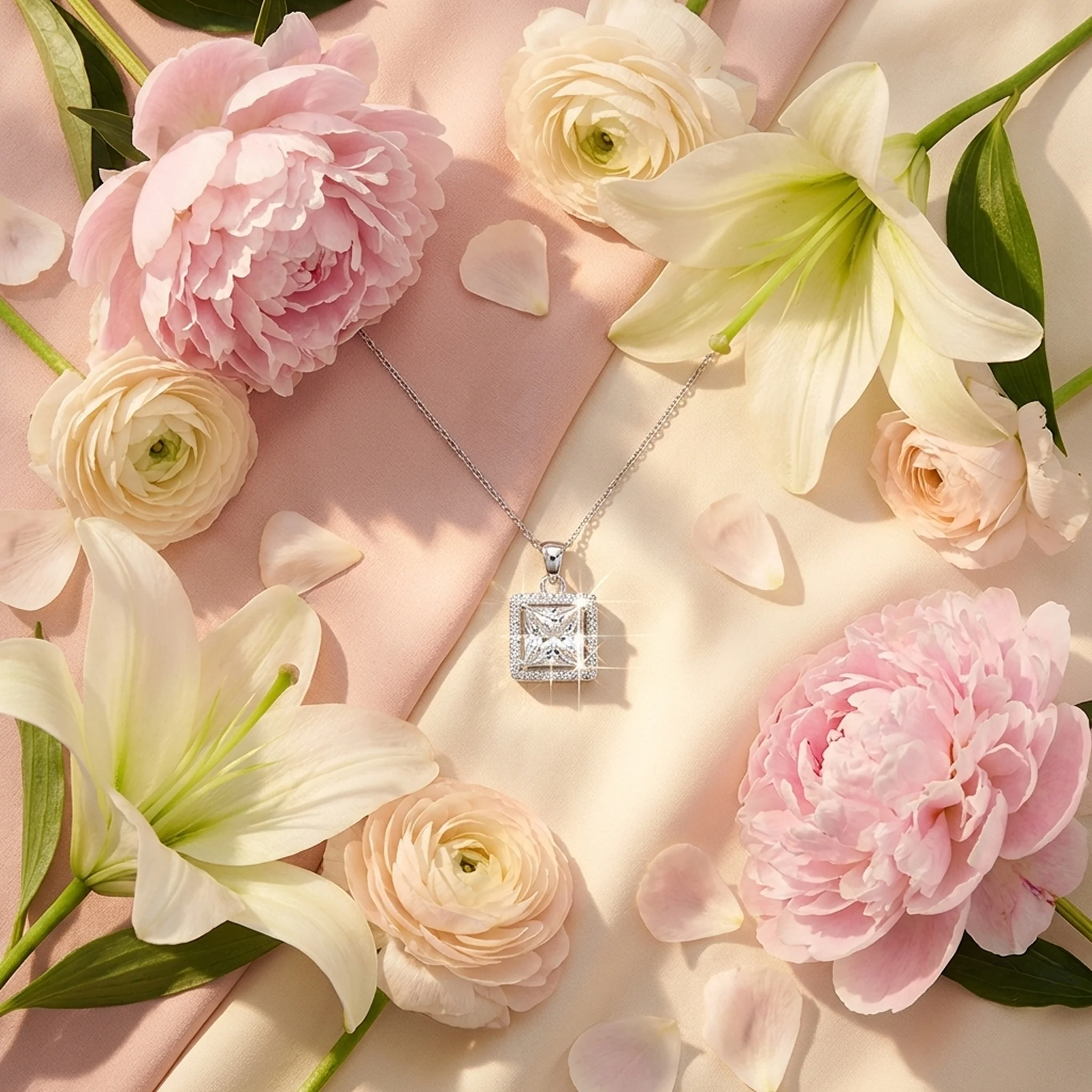 Ekatrina 18k White Gold Plated Halo Pendant Necklace with Sparkling Square Cut Swarovski Crystal - Image 7
