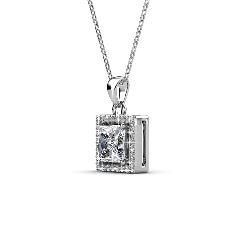 Ekatrina 18k White Gold Plated Halo Pendant Necklace with Sparkling Square Cut Swarovski Crystal - Image 8