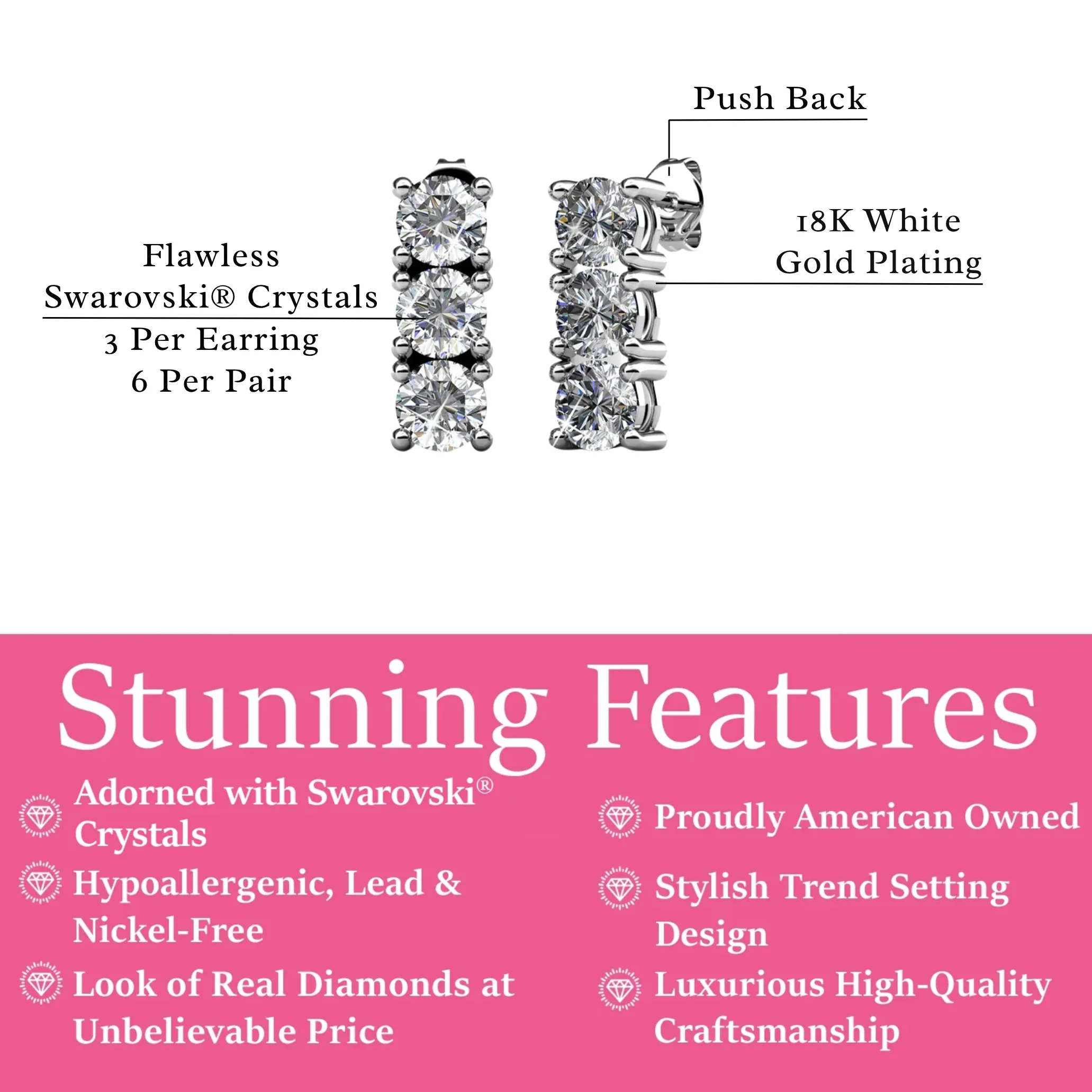 Eliana 18k White Gold Plated Stud Earrings with Swarovski Crystals - Image 3
