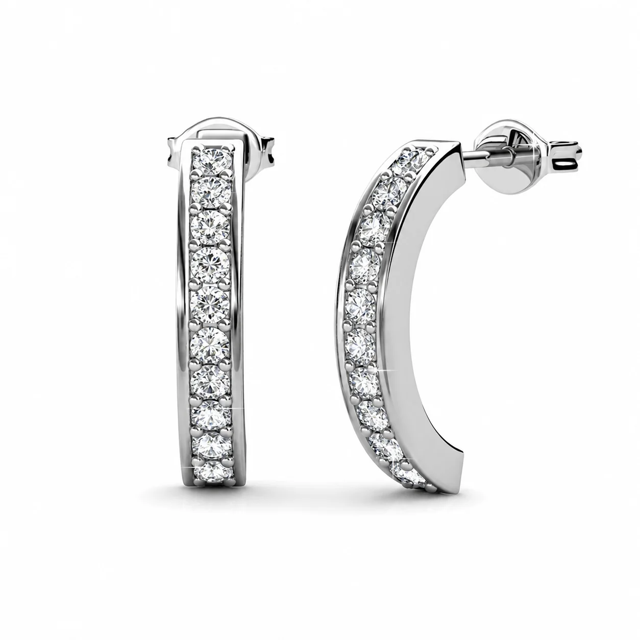 Erin 18k White Gold Plated Half Hoop Earrings with Swarovski Crystals