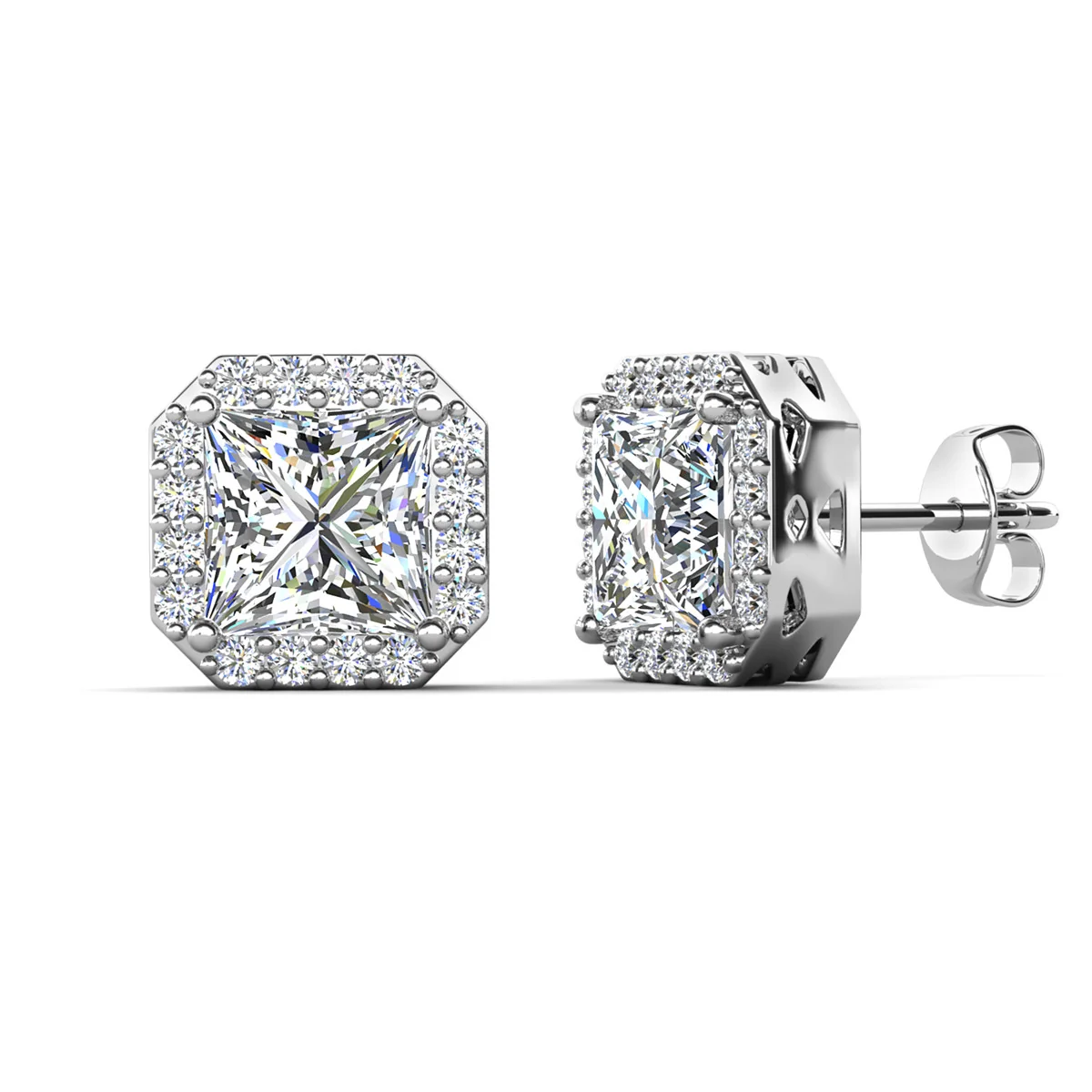 Estelle 18k White Gold Plated Halo Stud Earrings with Simulated Diamond Crystals