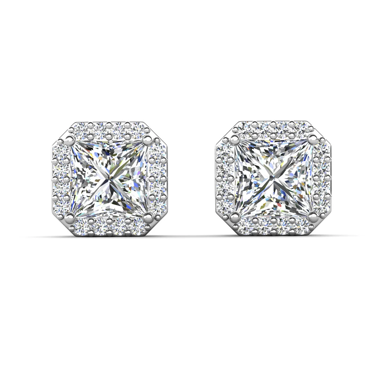 Estelle 18k White Gold Plated Halo Stud Earrings with Simulated Diamond Crystals - Image 7
