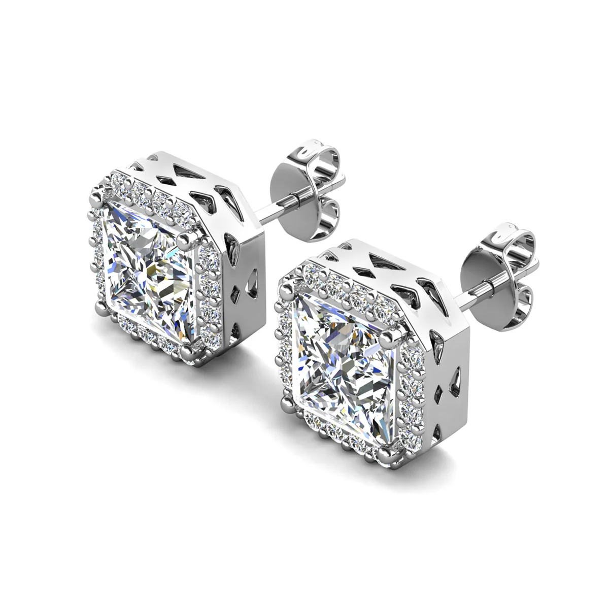 Estelle 18k White Gold Plated Halo Stud Earrings with Simulated Diamond Crystals - Image 9