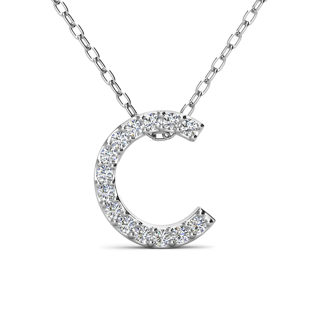 Ethereal Collection 18k White Gold Plated Initial Letter Pendant Necklace with Swarovski Crystals - Image 12