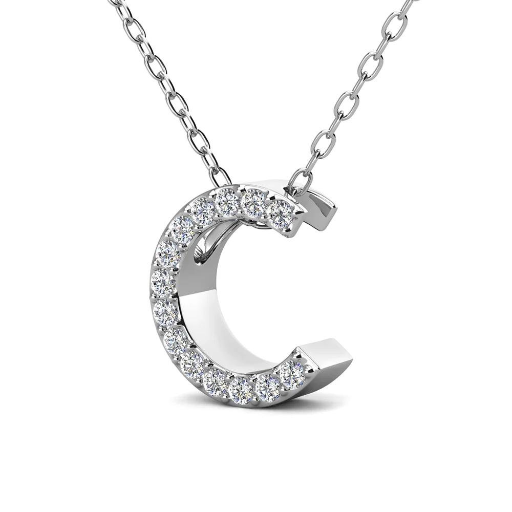 Ethereal Collection 18k White Gold Plated Initial Letter Pendant Necklace with Swarovski Crystals - Image 14