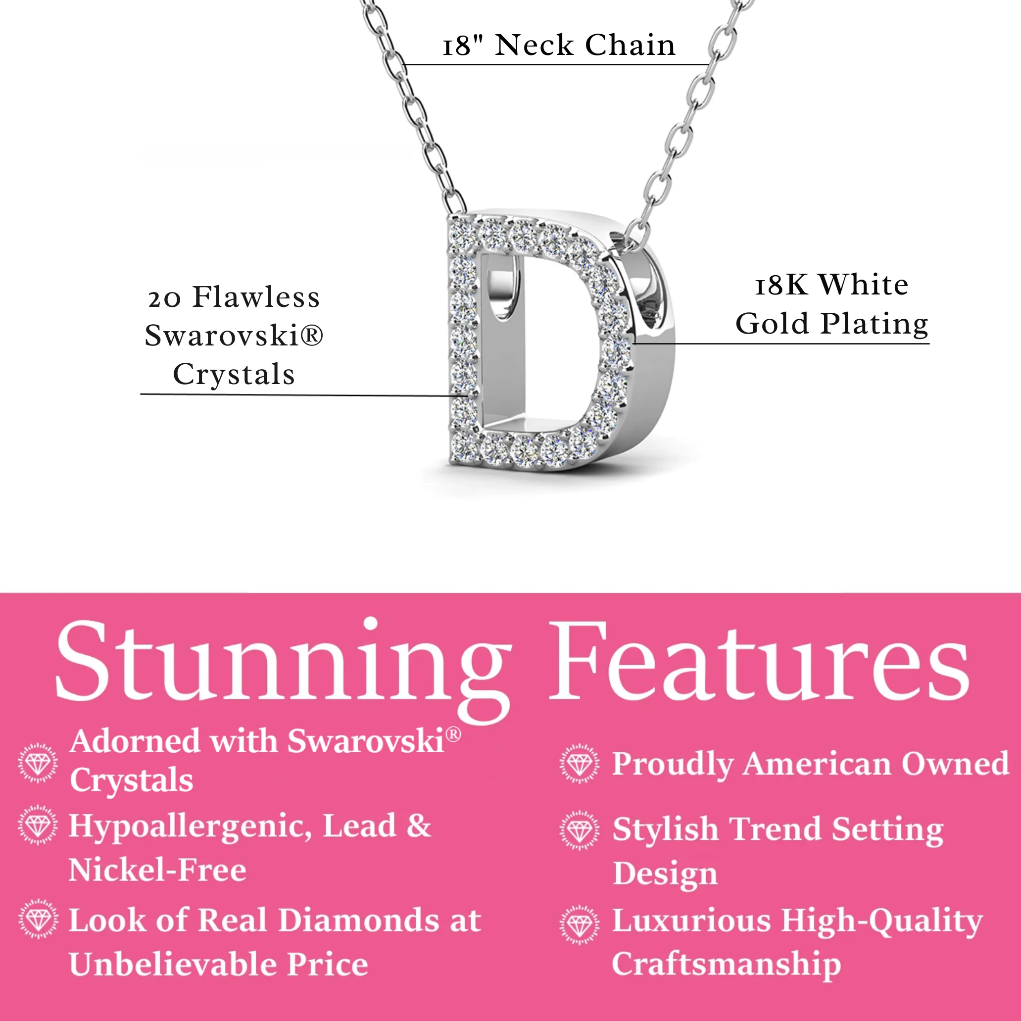 Ethereal Collection 18k White Gold Plated Initial Letter Pendant Necklace with Swarovski Crystals - Image 16