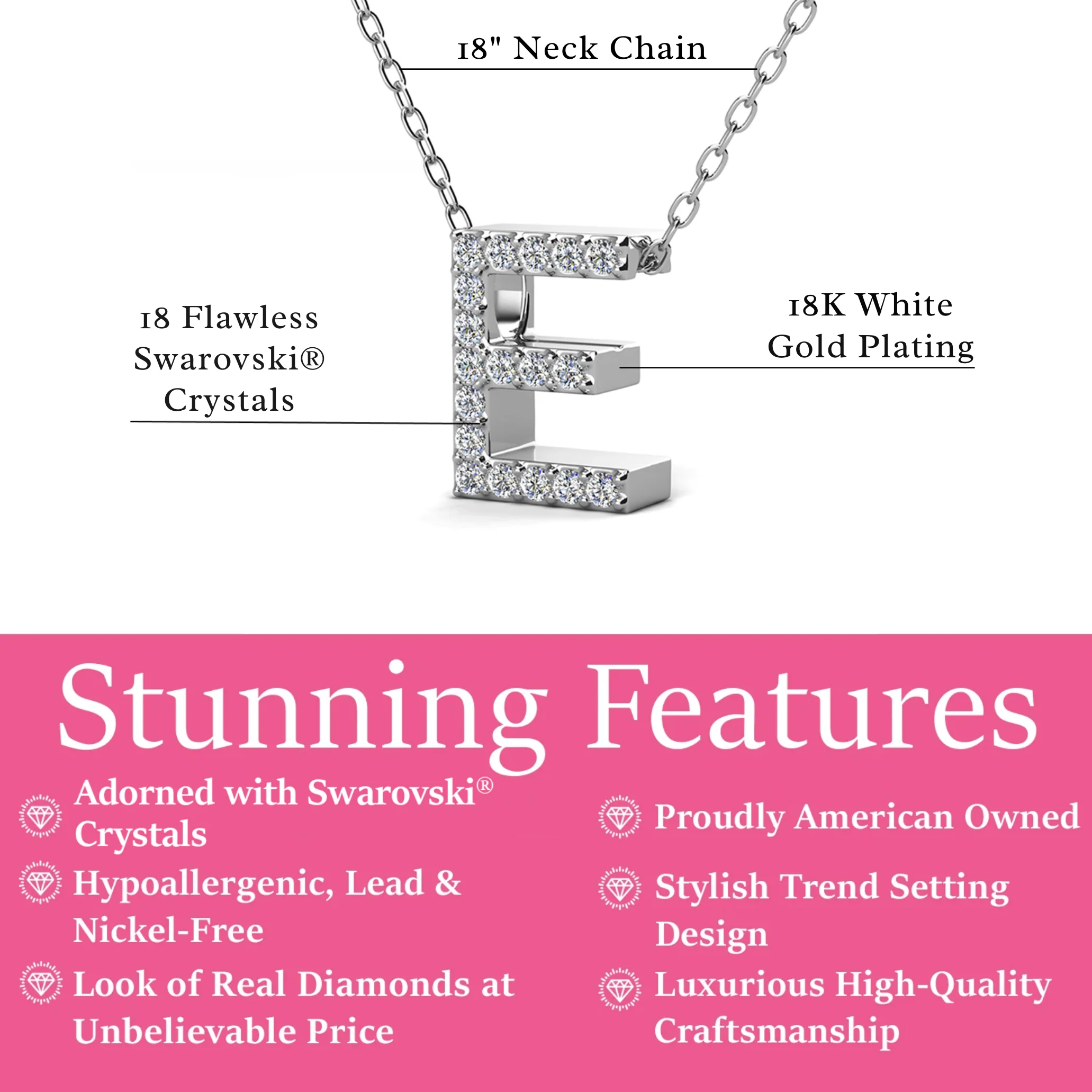 Ethereal Collection 18k White Gold Plated Initial Letter Pendant Necklace with Swarovski Crystals - Image 19